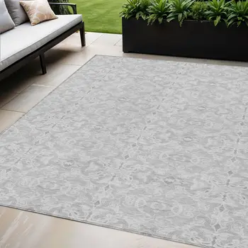 5' X 8' Silver And Gray Medallion Washable Indoor Outdoor Area Rug
