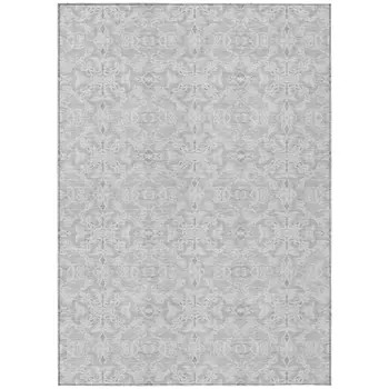 5' X 8' Silver And Gray Medallion Washable Indoor Outdoor Area Rug