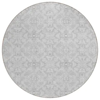8' Silver And Gray Round Medallion Washable Indoor Outdoor Area Rug