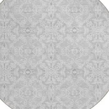 8' Silver And Gray Round Medallion Washable Indoor Outdoor Area Rug
