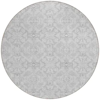8' Silver And Gray Round Medallion Washable Indoor Outdoor Area Rug