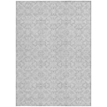 8' X 10' Silver And Gray Medallion Washable Indoor Outdoor Area Rug