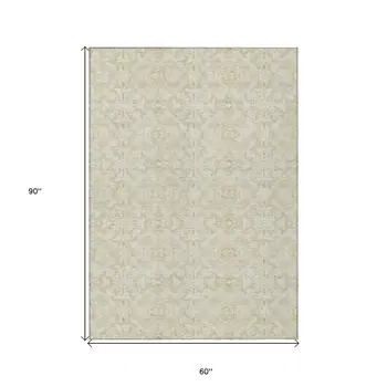 5' X 8' Tan And Beige Medallion Washable Indoor Outdoor Area Rug