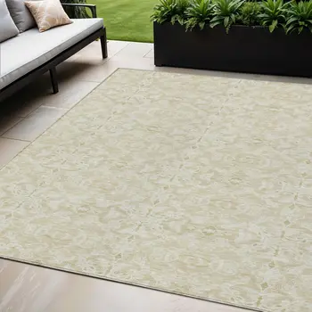 5' X 8' Tan And Beige Medallion Washable Indoor Outdoor Area Rug