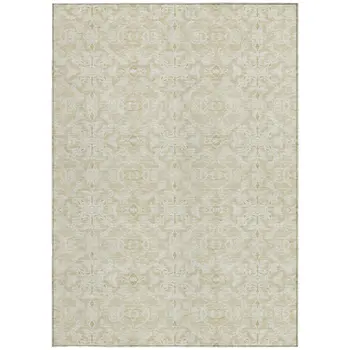 9' X 12' Tan And Beige Medallion Washable Indoor Outdoor Area Rug