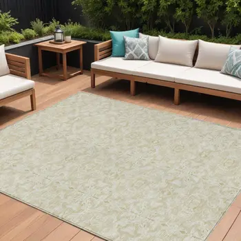 10' X 14' Tan And Beige Medallion Washable Indoor Outdoor Area Rug