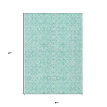 5' X 8' Turquoise And Teal Blue Medallion Washable Indoor Outdoor Area Rug