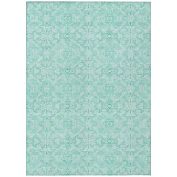 5' X 8' Turquoise And Teal Blue Medallion Washable Indoor Outdoor Area Rug