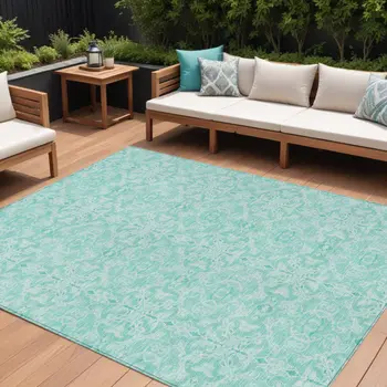 10' X 14' Turquoise And Teal Blue Medallion Washable Indoor Outdoor Area Rug