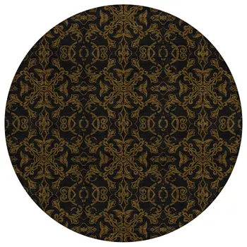 8' Brown And Black Round Medallion Washable Indoor Outdoor Area Rug