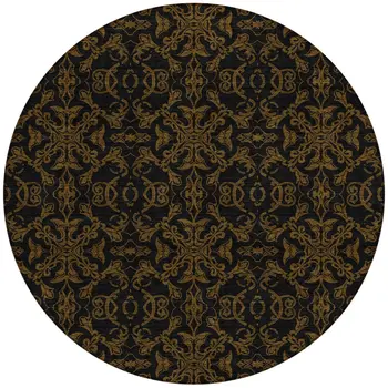 8' Brown And Black Round Medallion Washable Indoor Outdoor Area Rug
