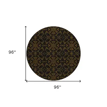 8' Brown And Black Round Medallion Washable Indoor Outdoor Area Rug