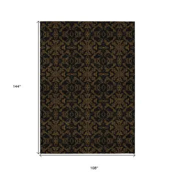 9' X 12' Brown And Black Medallion Washable Indoor Outdoor Area Rug