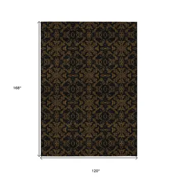 10' X 14' Brown And Black Medallion Washable Indoor Outdoor Area Rug