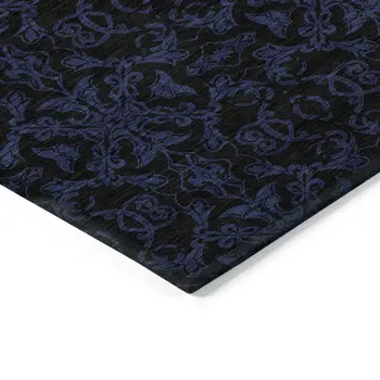 5' X 8' Blue And Navy Blue Medallion Washable Indoor Outdoor Area Rug