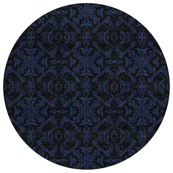 8' Blue And Navy Blue Round Medallion Washable Indoor Outdoor Area Rug