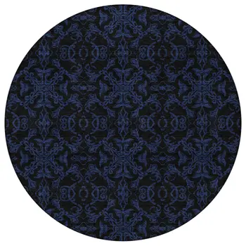 8' Blue And Navy Blue Round Medallion Washable Indoor Outdoor Area Rug