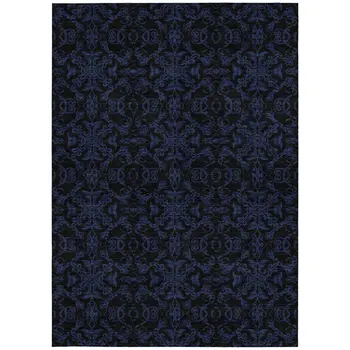 8' X 10' Blue And Navy Blue Medallion Washable Indoor Outdoor Area Rug