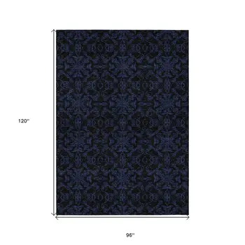 8' X 10' Blue And Navy Blue Medallion Washable Indoor Outdoor Area Rug