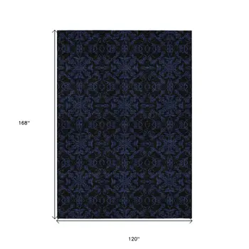 10' X 14' Blue And Navy Blue Medallion Washable Indoor Outdoor Area Rug