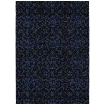 10' X 14' Blue And Navy Blue Medallion Washable Indoor Outdoor Area Rug