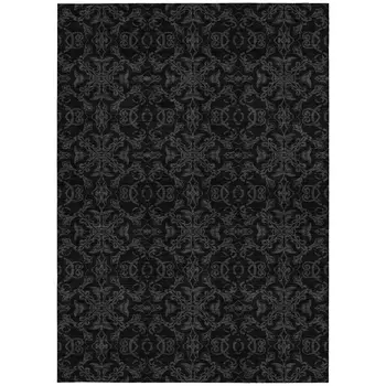 3' X 5' Gray And Charcoal Medallion Washable Indoor Outdoor Area Rug