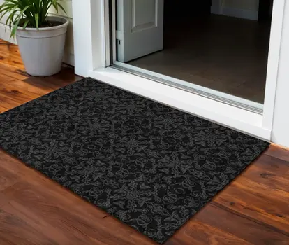 3' X 5' Gray And Charcoal Medallion Washable Indoor Outdoor Area Rug