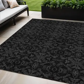 5' X 8' Gray And Charcoal Medallion Washable Indoor Outdoor Area Rug
