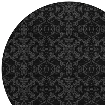 8' Gray And Charcoal Round Medallion Washable Indoor Outdoor Area Rug