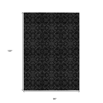 8' X 10' Gray And Charcoal Medallion Washable Indoor Outdoor Area Rug