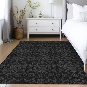 8' X 10' Gray And Charcoal Medallion Washable Indoor Outdoor Area Rug