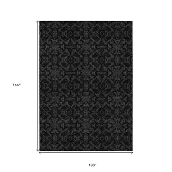 9' X 12' Gray And Charcoal Medallion Washable Indoor Outdoor Area Rug