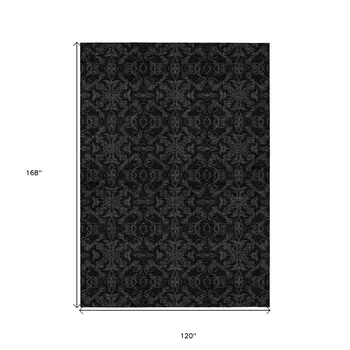 10' X 14' Gray And Charcoal Medallion Washable Indoor Outdoor Area Rug