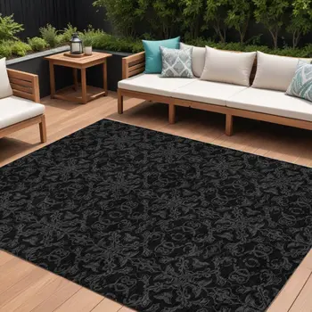 10' X 14' Gray And Charcoal Medallion Washable Indoor Outdoor Area Rug