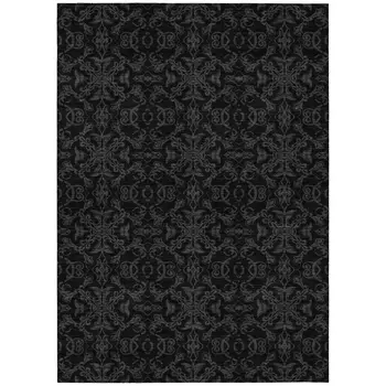 10' X 14' Gray And Charcoal Medallion Washable Indoor Outdoor Area Rug