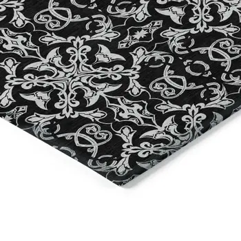 5' X 8' Ivory And Black Medallion Washable Indoor Outdoor Area Rug