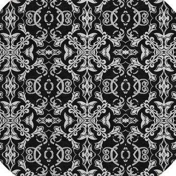 8' Ivory And Black Round Medallion Washable Indoor Outdoor Area Rug