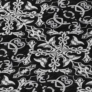 8' Ivory And Black Round Medallion Washable Indoor Outdoor Area Rug