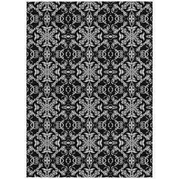 9' X 12' Ivory And Black Medallion Washable Indoor Outdoor Area Rug