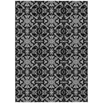 9' X 12' Ivory And Black Medallion Washable Indoor Outdoor Area Rug