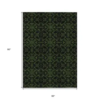 5' X 8' Olive Green And Green Medallion Washable Indoor Outdoor Area Rug