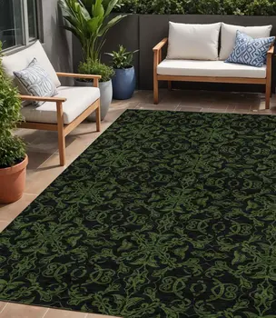 5' X 8' Olive Green And Green Medallion Washable Indoor Outdoor Area Rug
