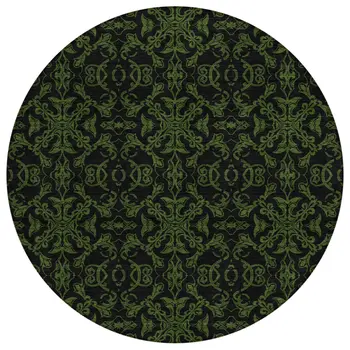 8' Olive Green And Green Round Medallion Washable Indoor Outdoor Area Rug