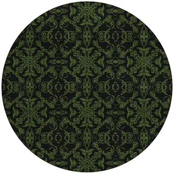 8' Olive Green And Green Round Medallion Washable Indoor Outdoor Area Rug