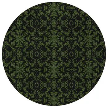 8' Olive Green And Green Round Medallion Washable Indoor Outdoor Area Rug