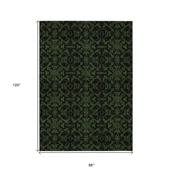 8' X 10' Olive Green And Green Medallion Washable Indoor Outdoor Area Rug