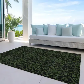 8' X 10' Olive Green And Green Medallion Washable Indoor Outdoor Area Rug