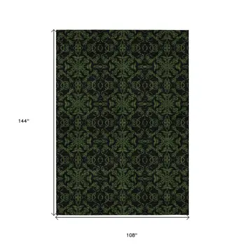 9' X 12' Olive Green And Green Medallion Washable Indoor Outdoor Area Rug