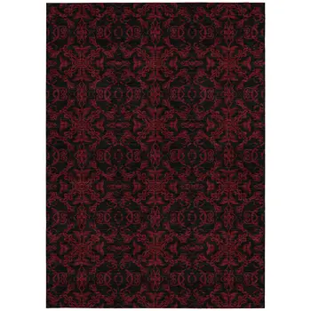 3' X 5' Red And Black Medallion Washable Indoor Outdoor Area Rug