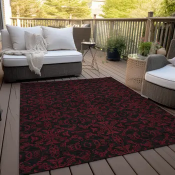 3' X 5' Red And Black Medallion Washable Indoor Outdoor Area Rug